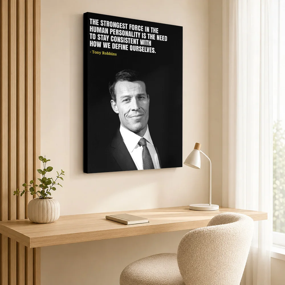 Tony Robbins Quote Framed Canvas Print Customized Photo High Contrast Monochrome Wall Art For Reading Nook Housewarming Gift