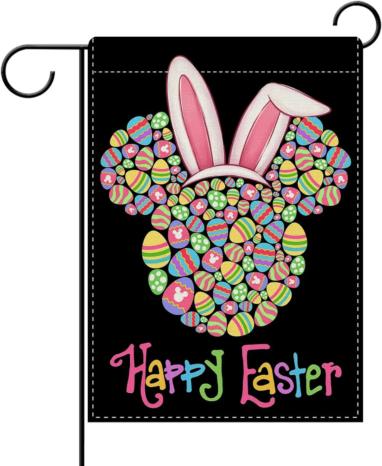 Dyrenson Happy Easter Decorative Garden Flag, Easter Egg Bunny Ears Black Yard Outside Home Decorations, Spring Burlap Outdo EEZ
