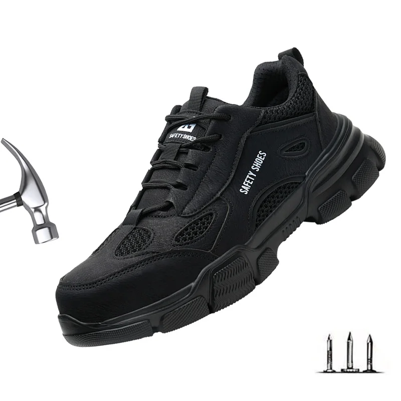 Men's Summer Steel Toe Safety Work Shoes, Puncture Proof Breathable Mesh Lightweight Fashion Sneakers for Industrial Workplace O