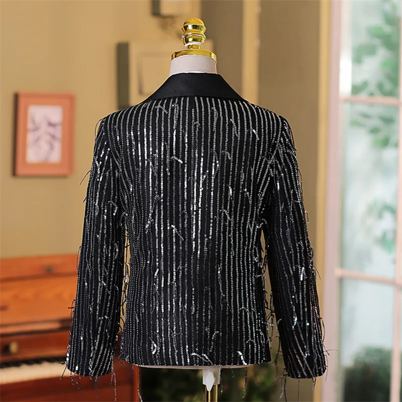 2024 New Children's Sequins Catwalk Suits Wedding Birthday Party Host Piano Performs a Walk Show Tuxedo Boys Blazer Sets A4112