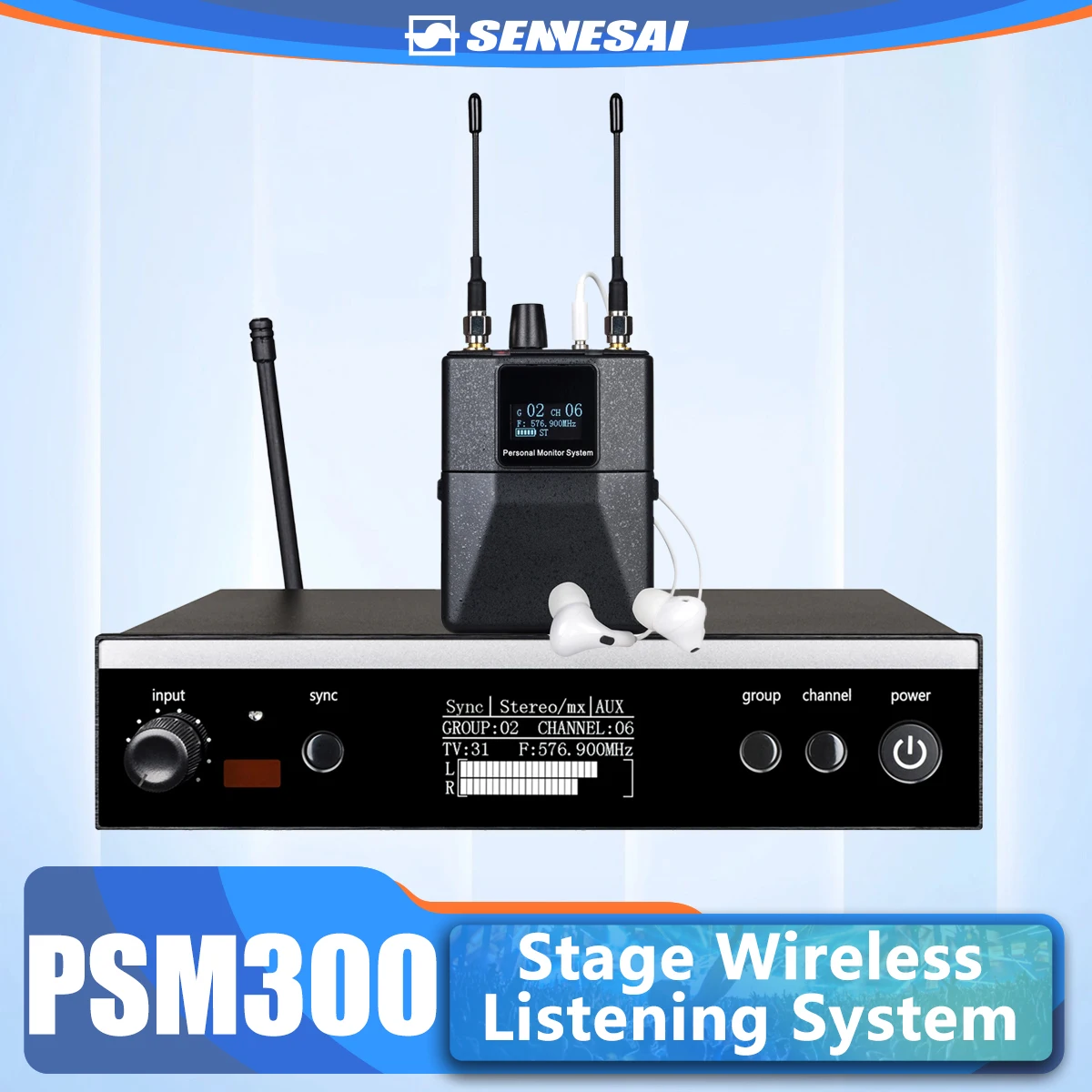 Top Quality!PSM300 Stereo Wireless UHF In-Ear Monitoring System For Bands 500MHz 100mW 24-Bit Digital DSP Processor Audio