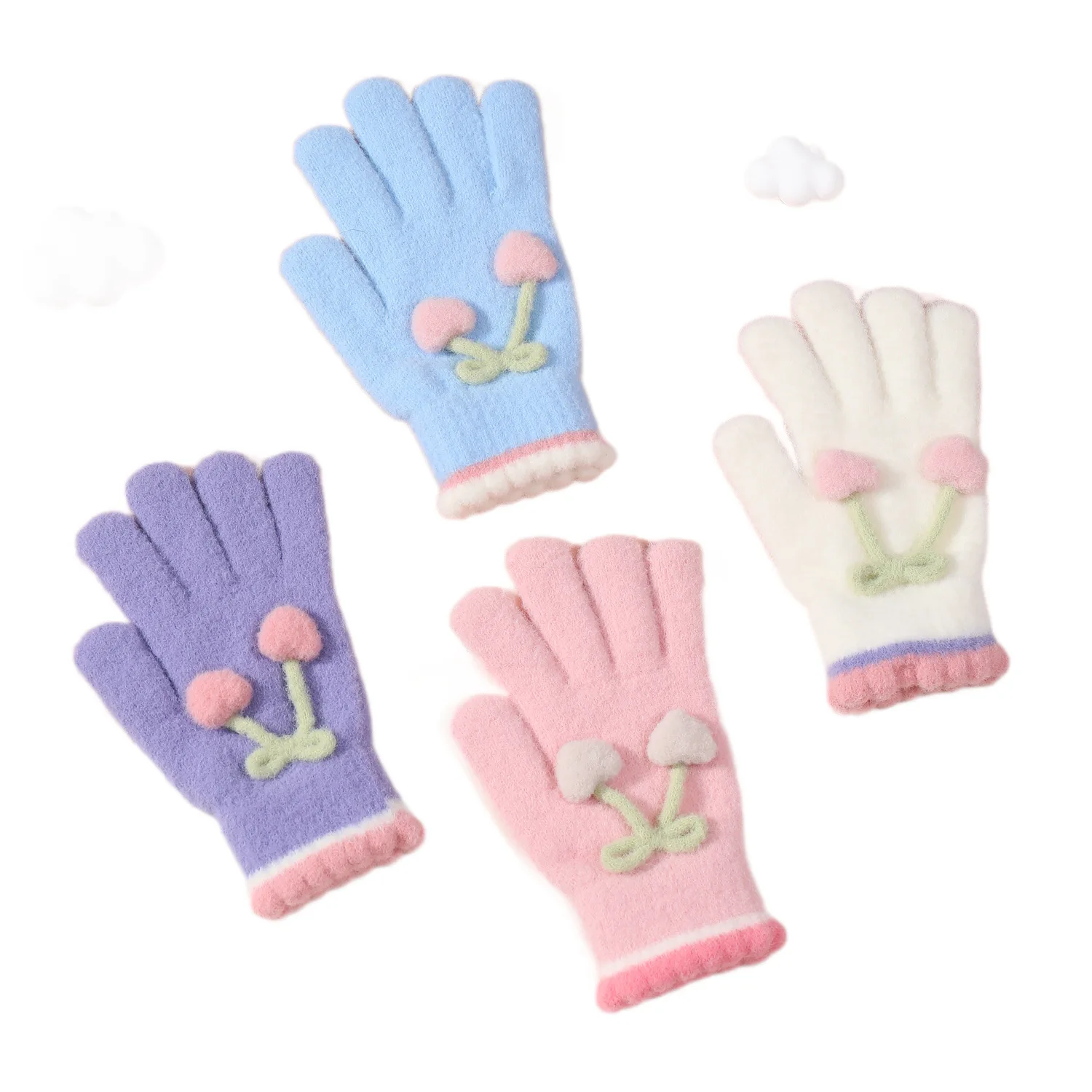 Guanti per adulti Love Cherry a dita intere per ragazze Guanti di peluche dolci e carini Addensati caldi antigelo Freschi e versatili