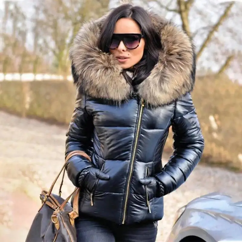 

Hooded Fur Collar Jackets And Coats Winter Women Parkas Casual Slim Short Fashion Female Jacket Cotton Padded Warm Outwear