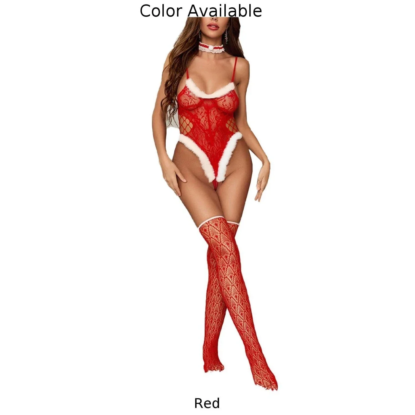 Sexy Womens Christmas Outfit Exotic Lingerie Thin Stretch Suspenders Pajamas Stockings Set Clubwear