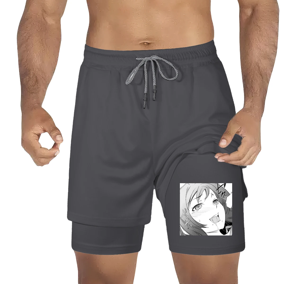 Short imprimé anime pour homme, séchage rapide, respirant, course à pied, fitness, entraînement de gym, cyclisme en plein air, 2 en 1