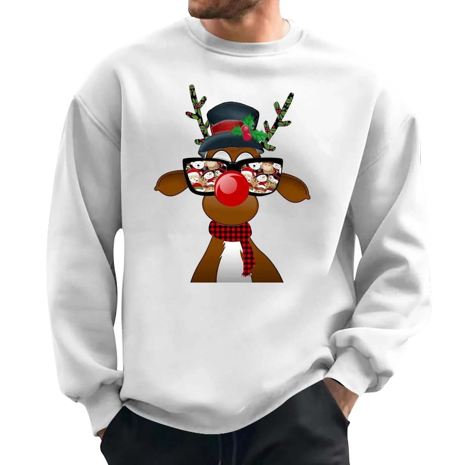 New Autumn/winter Christmas Round-neck Hoodie with Digital Printed Patterns, European/American Men's and Women's Warm Pullover