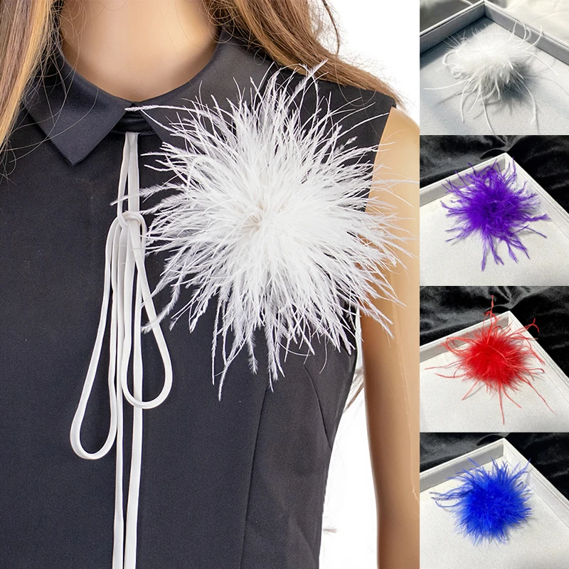 Ostrich Feathers Brooches For Women Feather Brooch Lapel Pins Hairpin Bridal Headwear Party Jewelry Gift Clothing Accessories