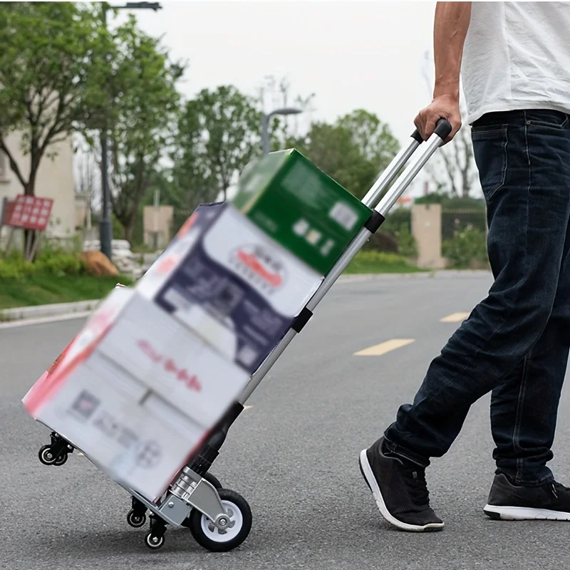 Foldable Hand Truck Dolly Cart with Telescopic Handle, 154lbs Capacity for Grocery, Luggage, and More. Portable Aluminum Trolley