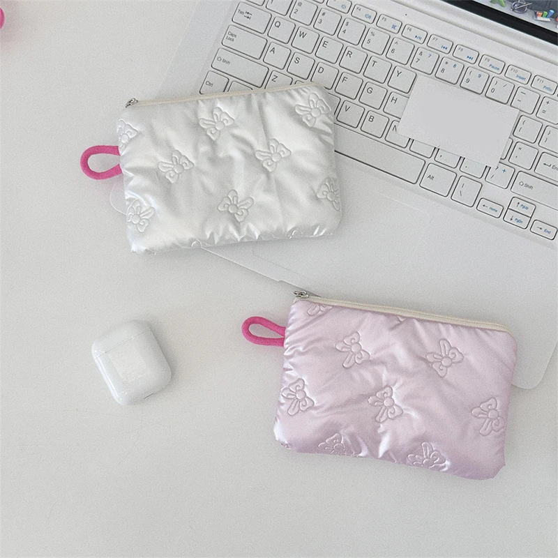 Bow Pattern Coin Purses Small PU Coin Wallet Lady Girls Earphone Coin Key Money Storage Bag Zipper Pouch