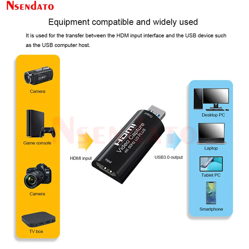 USB 3.0 بطاقة التقاط الفيديو 4K 60 هرتز 1080P 60fps USB3.0 الصوت لعبة فيديو التقاط المنتزع بطاقة ل OBS البث المباشر شاشة تلفاز الكمبيوتر