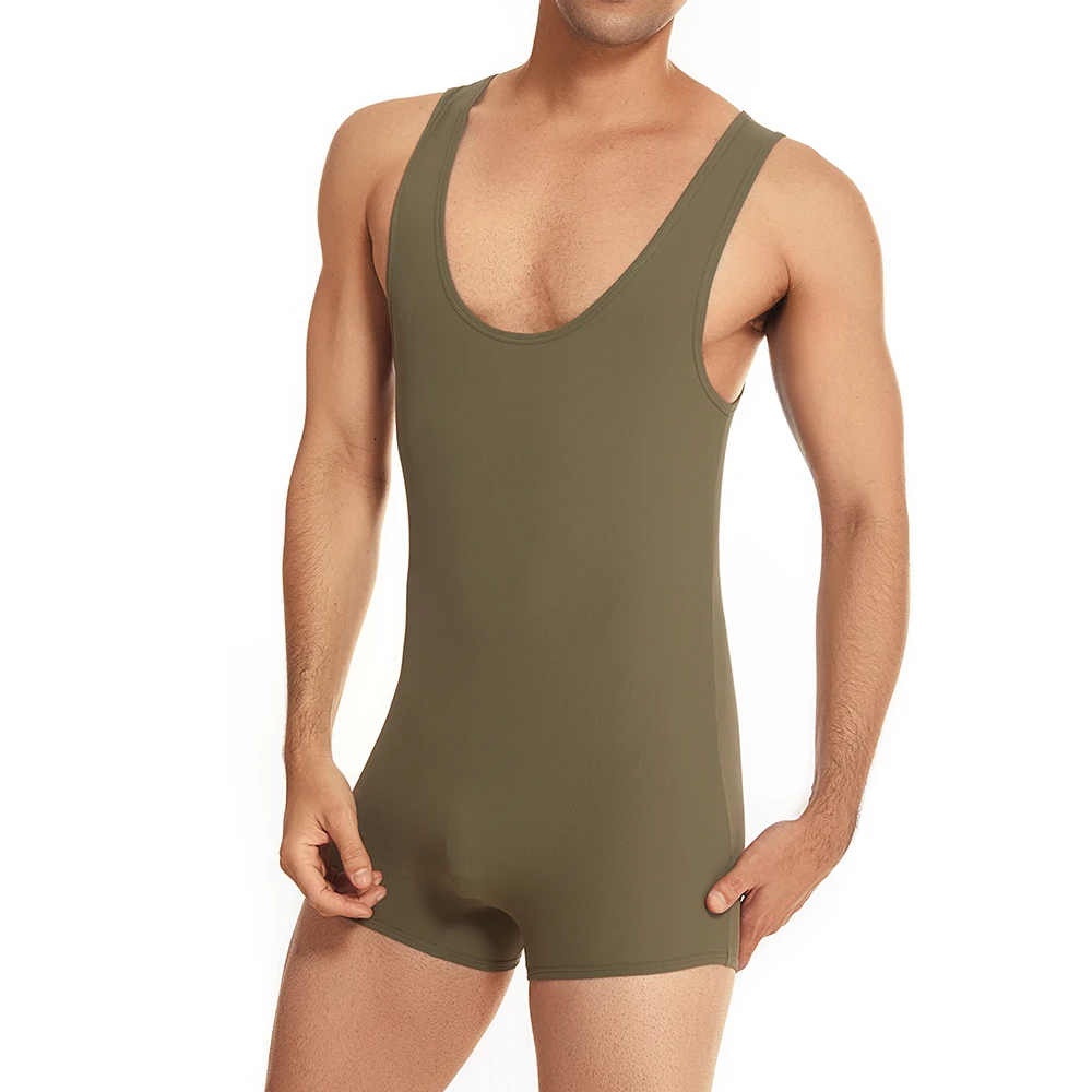 Men Undershirts Underwear Leotard Fitness Gym Workout Wrestling Singlet Rompers Breathable Seamless Slip Jumpsuits Shorts Vest