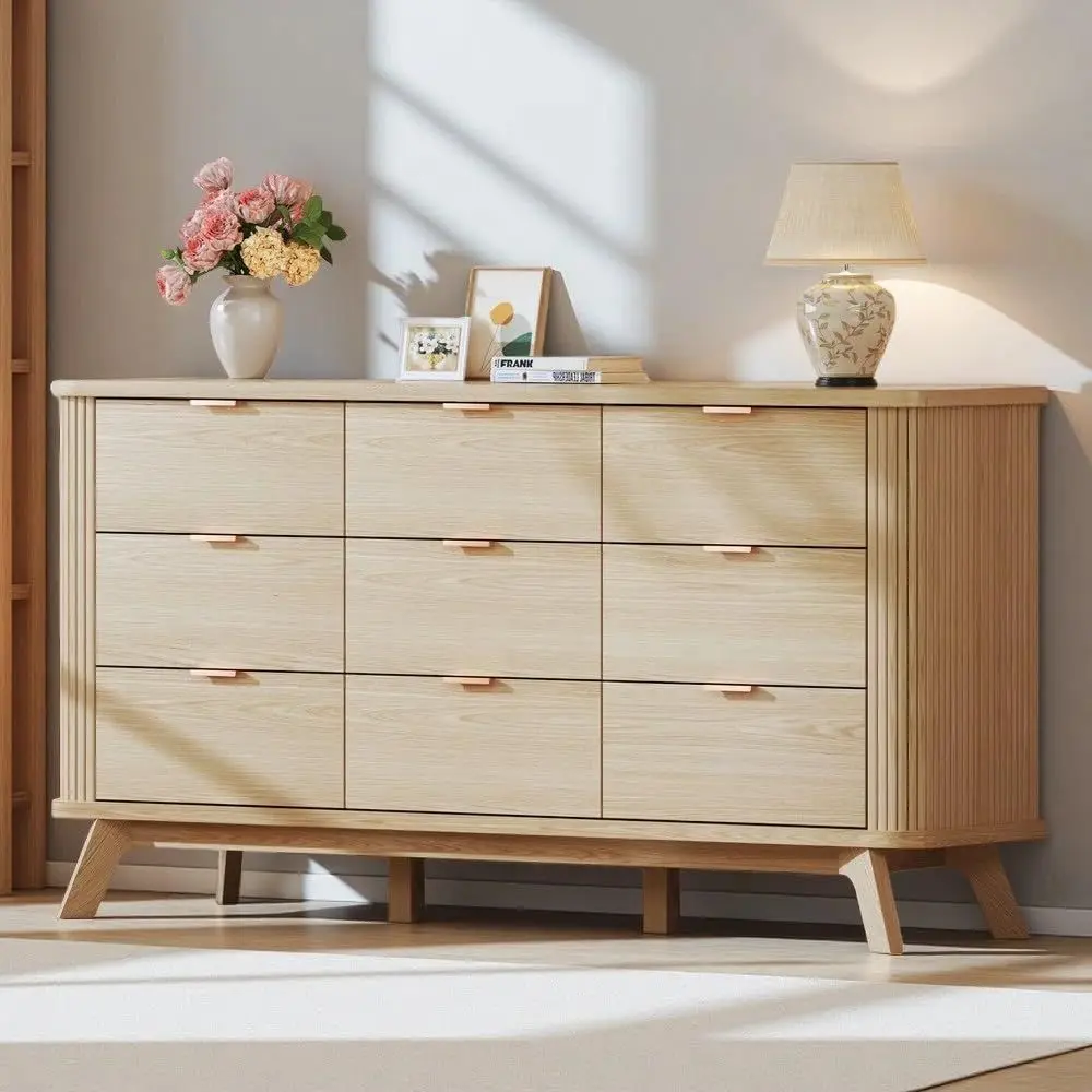 

60 Century Style Oak Curved Profile Dressers, TV Stand, Entryway & Hallway Furniture