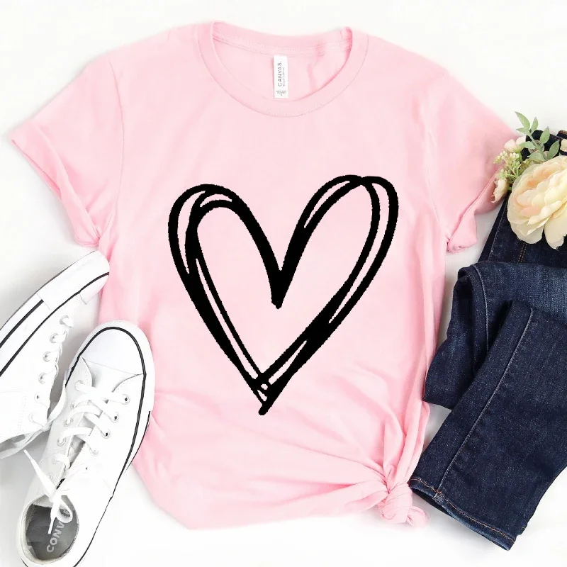 Cute Valentine Women Tee Shirt Femme Kawaii Heart Pink t-Shirt per donna ragazze top abbigliamento donna Tees abbigliamento donna top