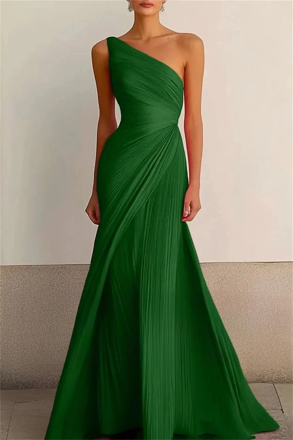 

Sexy New Green Mermaid Women Formal Evening Dress 2026 One Shoulder Pleats Chiffon Long Prom Birthday Party Gowns For Pageant