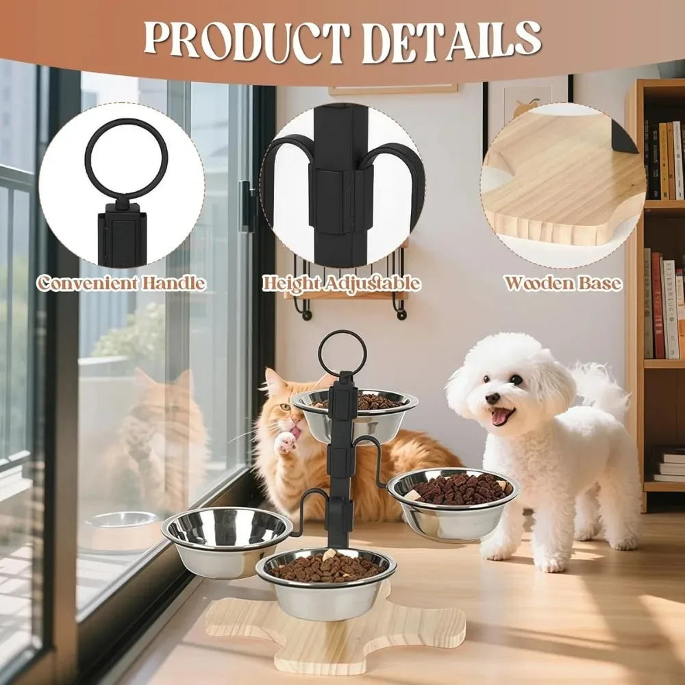 Station d'alimentation surélevée ergonomique pour chats, structure stable à 3 niveaux avec 4 bols en acier inoxydable, organisateur de repas anti-déversement pour animaux domestiques, idéal pour chats domestiques, chatons et petites races de chiens