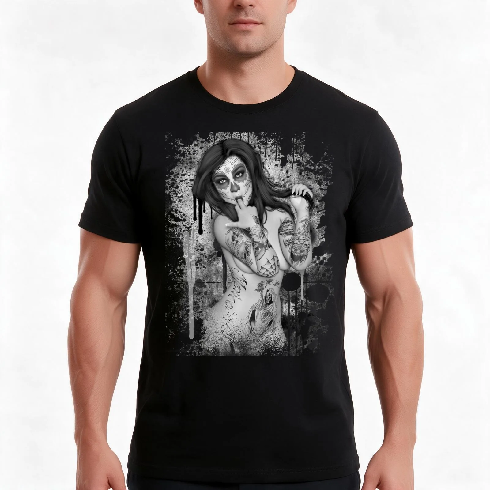 day of the dead item T-Shirt, Summer Casual Cotton Tee, Oversized Streetwear Tops, Vintage Graphic Print, Loose Fit Short Sleeve