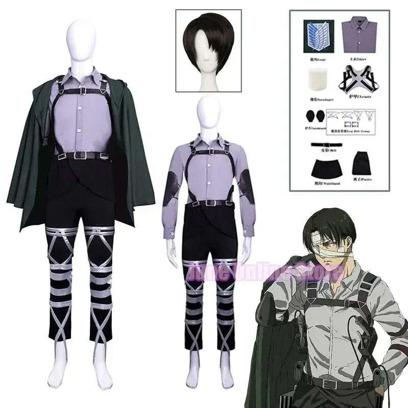 Coslan Attack on Titan The Final Season Levi Ackerman Cosplay Costume Wig Cloak Belt Scouting Legion Cape Red Scarf Shingeki no