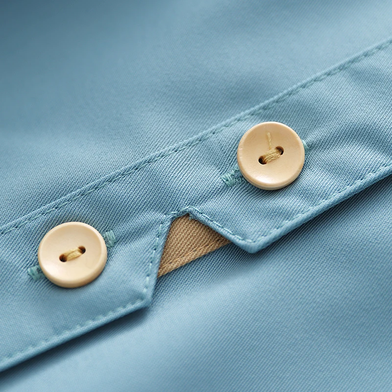 Camicie in chiffon alla moda Colore azzurro Patchwork Colletto rovesciato Manica lunga Elegante camicetta da donna da ufficio con maniche a lanterna