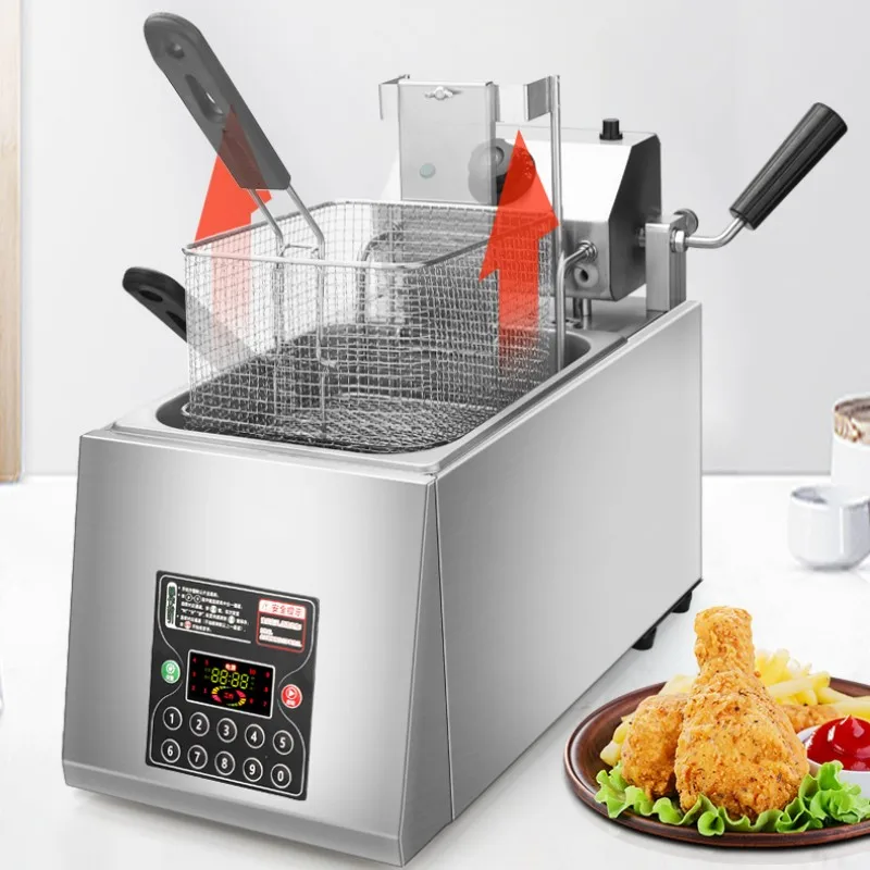 8L Electric Frying Pan Commercial Single-cylinder Timed French Fries Intelligent Automatic Lifting Large-capacity Fryer Electric