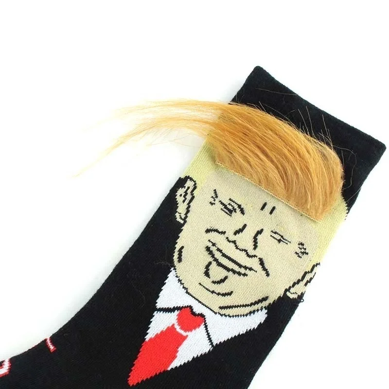 Doneld Trunp Stockings with 3D Fake Hair Crew Socks for Men Women