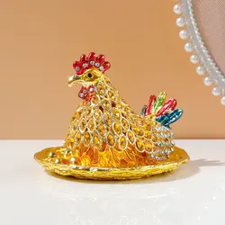 Gold Hatching Eggs Bejeweled Collectible Trinket Jewelry Box Chicken Coop Ring Holder Mother`s Day Home Decor Figurine Ornament