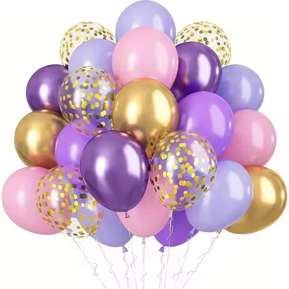 46Pcs Purple Pink Balloons set Metallic Gold Purple Balloons for Baby Shower Anniversary Wedding Birthday Party Decorations