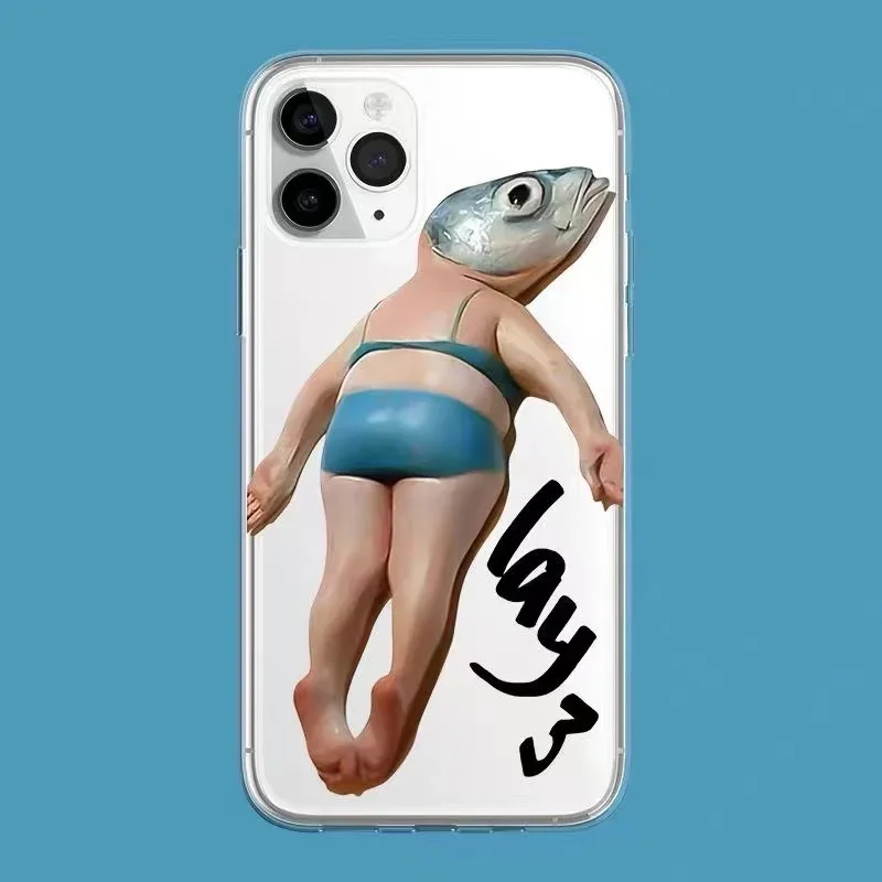 Creative and personalized lay salted fish unique transparent soft case iPhone 14 13 12 11 Pro Max mobile phone case