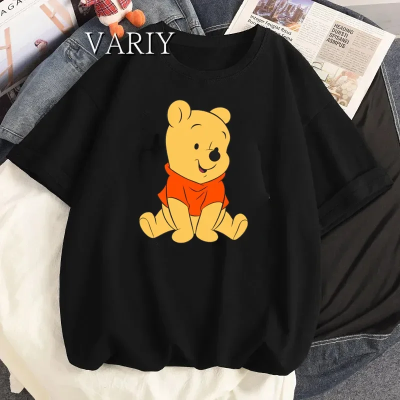 Winnie The Pooh Black Tops Women Harajuku Oversized Tshirt Lady Clothes T Shirt Summer Graphic Cute Tee Shirt Drop Ship