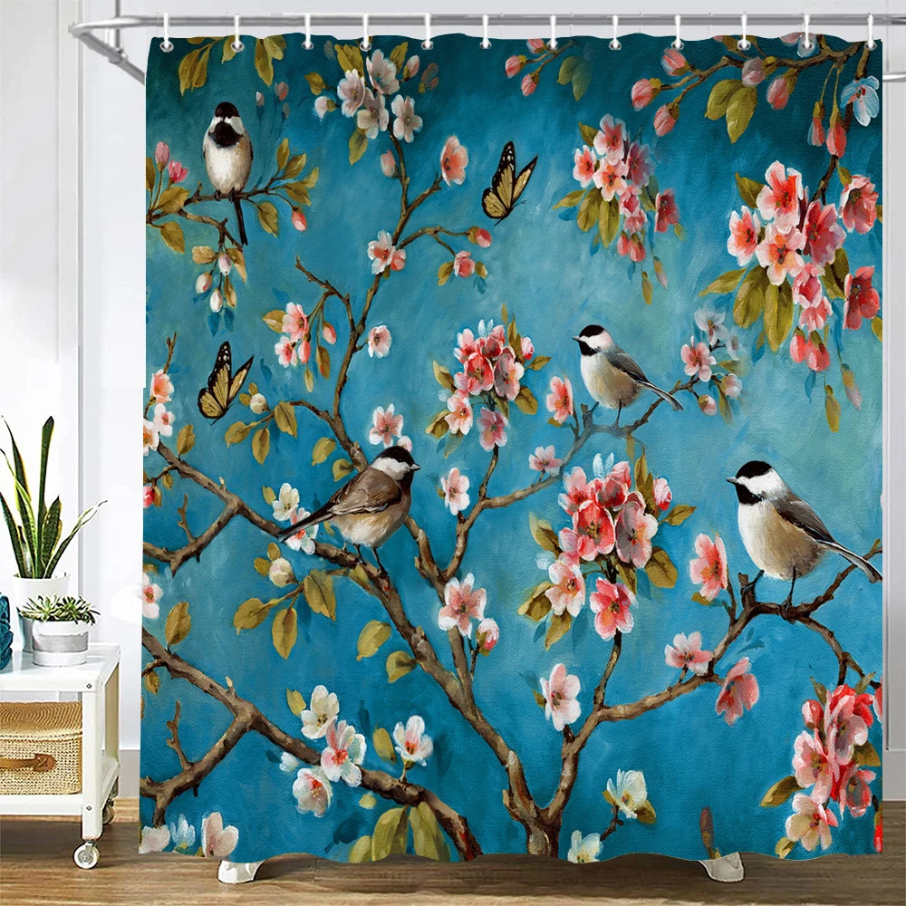 

3D Flowers and Bird style Shower Curtain For Bathroom Curtains Waterproof Fabric Art Shower Curtains Restroom Decor With Hooks