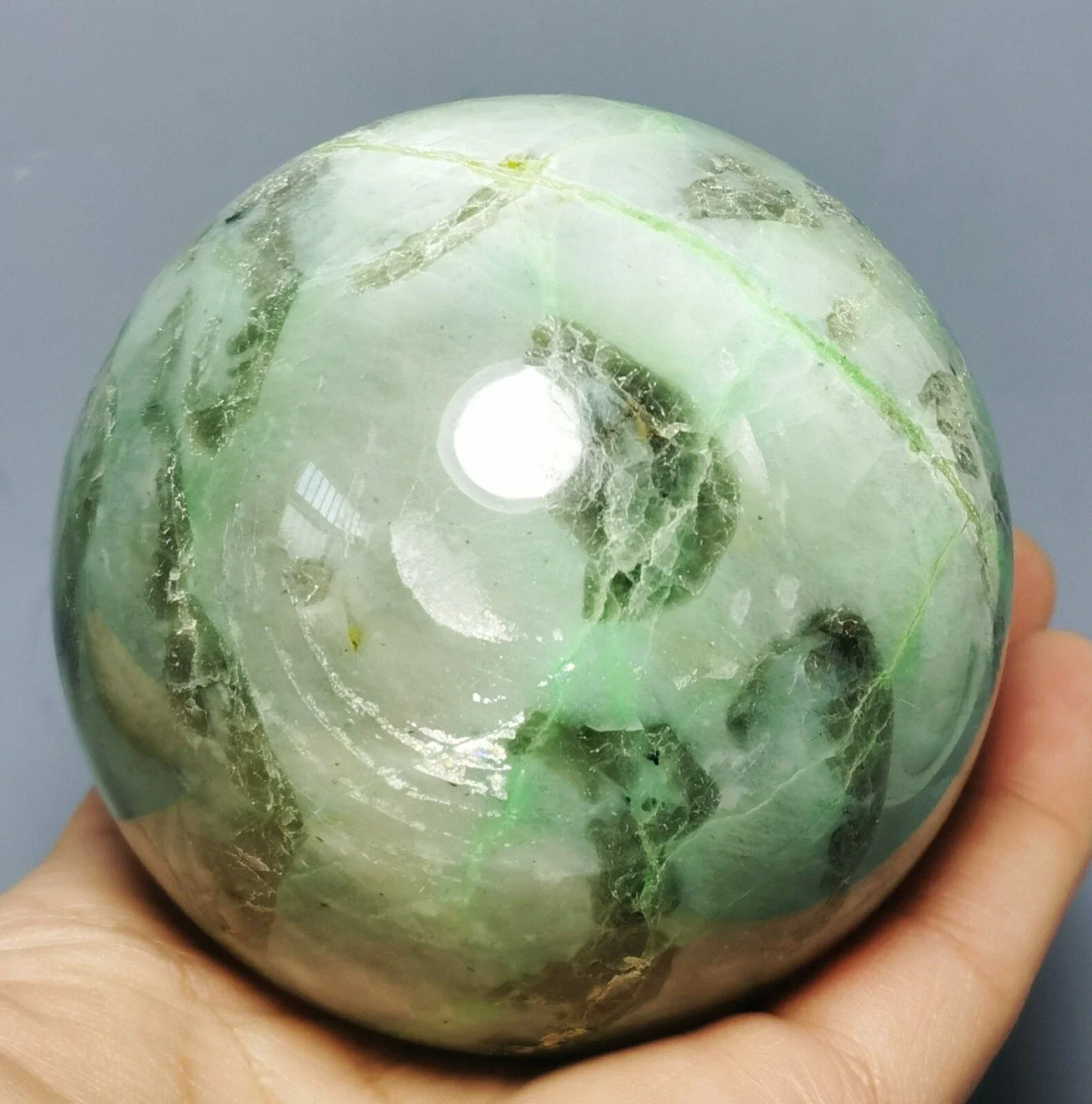 Esfera de Cuarzo de Piedra Lunar Verde Natural, con Propiedades Curativas, Adecuada para Decoración del Hogar, Oficina y Acuario, Dema