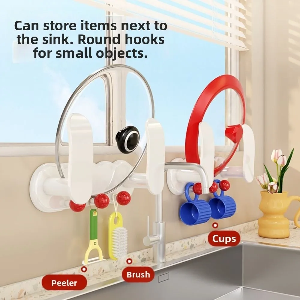 

Rotatable Wall Mount Pot Lids Holder Punch-free Save Space Pot Lid Storage Rack with 3 Hooks Simple Cabinet Pot Lid Organizer