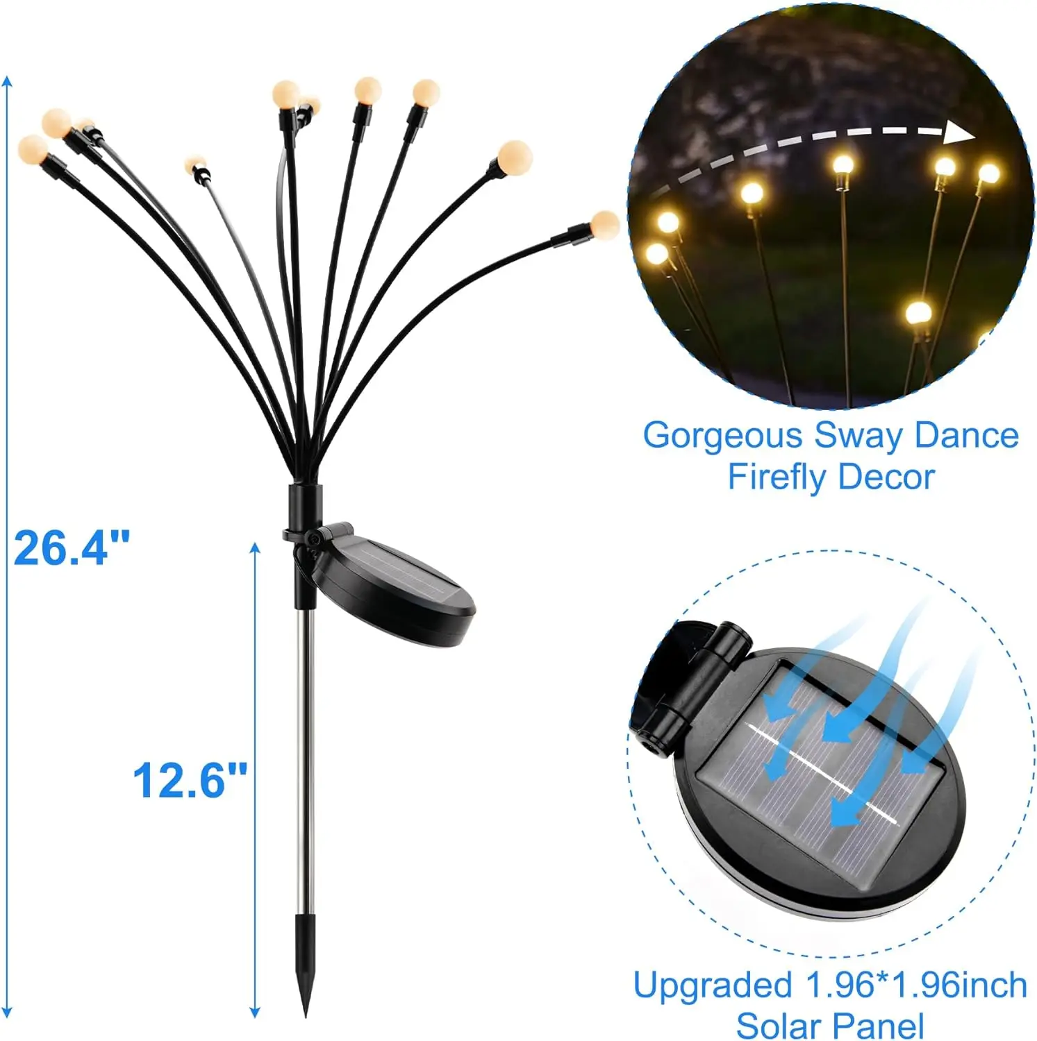 Luzes solares do jardim, ao ar livre, impermeável, quintal, pátio, caminho, Decorações de Natal, lâmpada, Firefly, 10 LED