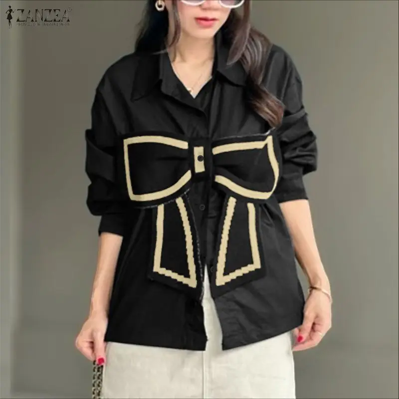 

ZANZEA Fashion Big Bow Shirts Women Long Sleeve Blouse Spring Autumn Casual Loose Tunic Tops Elegant Office Lady Blusas Feminina