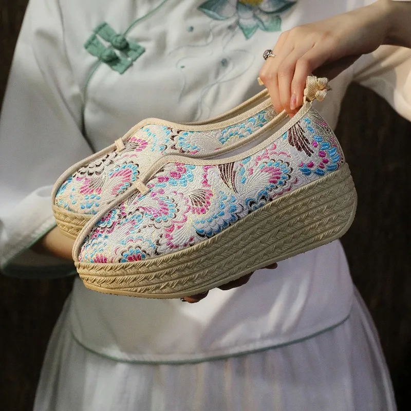 2026 Women's Chinese Phoenix Tail Embroidery Platform Hanfu Shoes Multi-Color Canvas Sole Four-Season Traditional Footwear Q-919