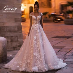 Graceful Wedding Dress Embroidered Lace With A-Line Ball Gowns O-Neck Sleeveless Bride Dress Robe De Mariee Glitter Customized