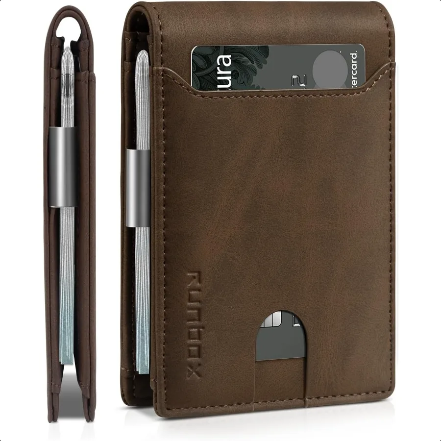 

RUNBOX Slim Wallets for Men Leather Money Clip Mens Wallet RFID Blocking Front Pocket Bifold Wallet Thin Credit Card Holder wit