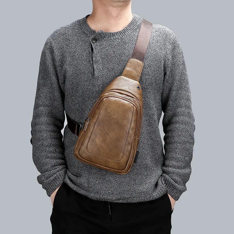 Leather Layer Men's Luxury Chest Bag， Men's Shoulder Bag ，Crossbody Chest Small Backpacks