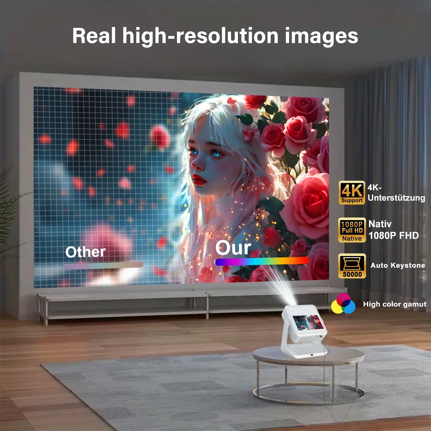 Aepuosem A2pro Android-Projektor – 4K/1080P, Dual-Screen, Touch-Steuerung, Heimkino, Gaming und Gesang