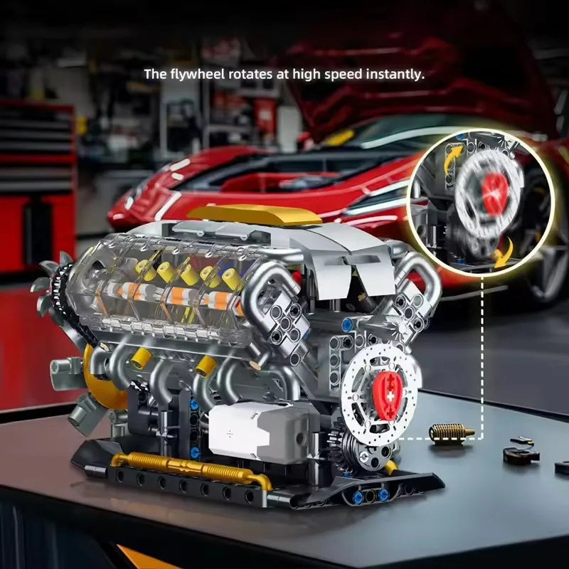 Technical Mechnical Electrice V8 Engine Building Blocks Simulation Car Engine MOC Bricks Science Education Toys Kids Adult Gift - view 5