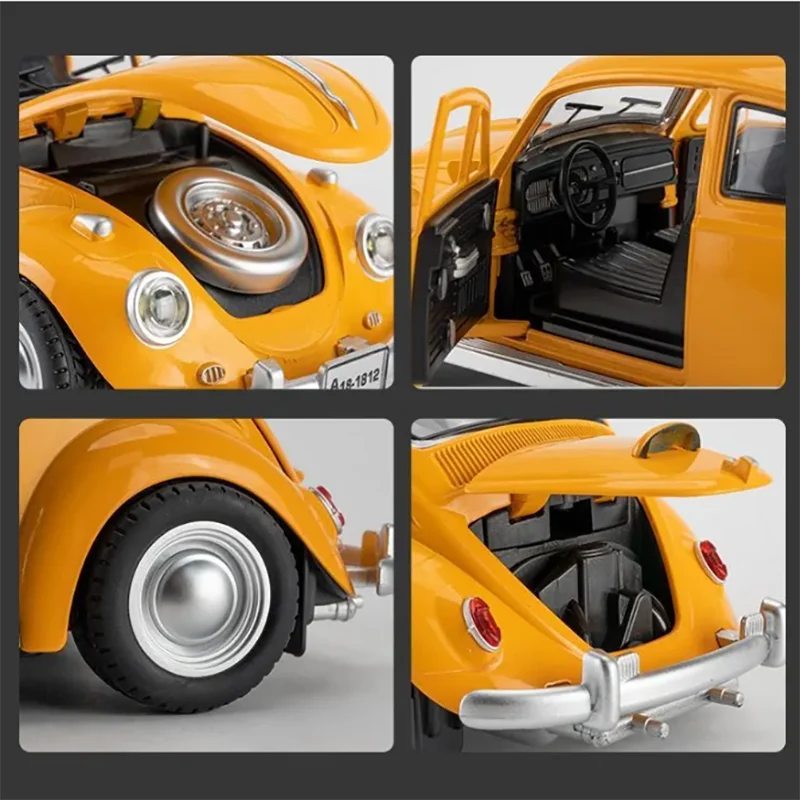 1:18 1955 Beetle Classic Car Model Diecast Simulation Metal Alloy Car Sound Light Pull Back Toy Vehicle Collection Toy Gifts