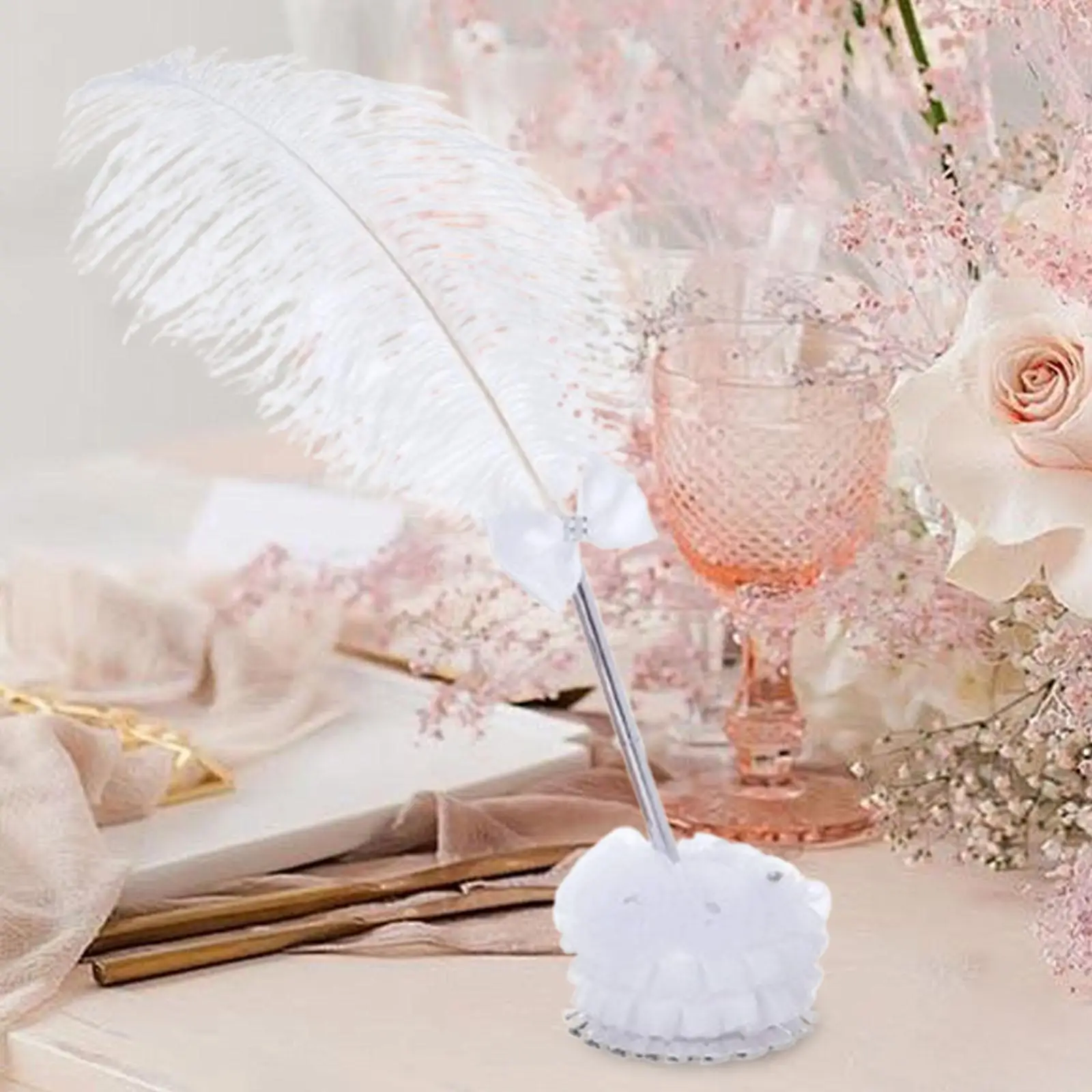 

Wedding Writing Pen with Pens Holder Retro Design Feather Decorative Wedding Supplies Signature Pen for Journal