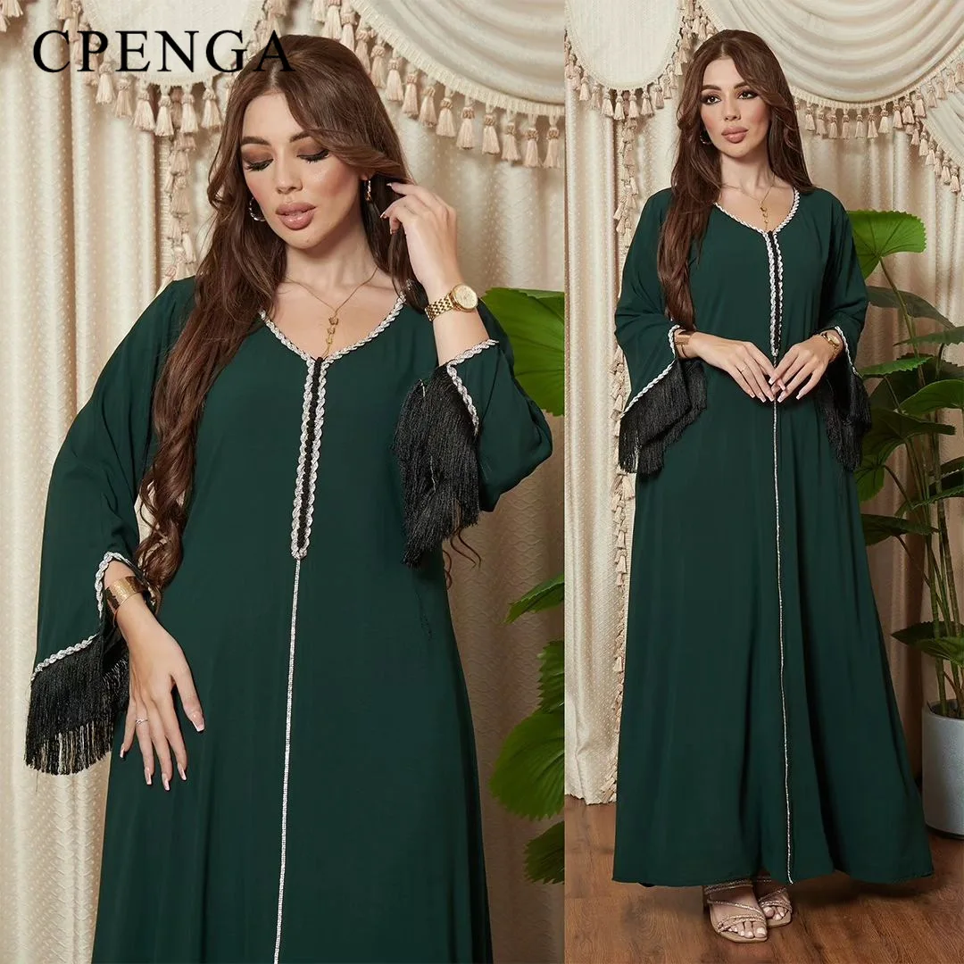 

Elegant Middle East Long Dress for Women Eid Arab Dubai Abaya Islamic Muslim Party Jalabiya Turkey Dresses Moroccan Kaftan Robe