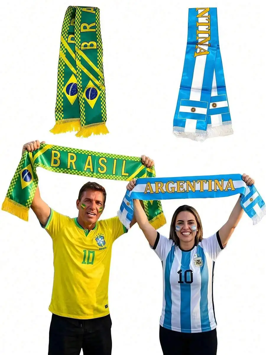 

2pcs Word Cup Flag Support Scarf, Football Club Party Cheerleading Scarf, Spain / Brazil Flag Headbands, Suitable For Sports