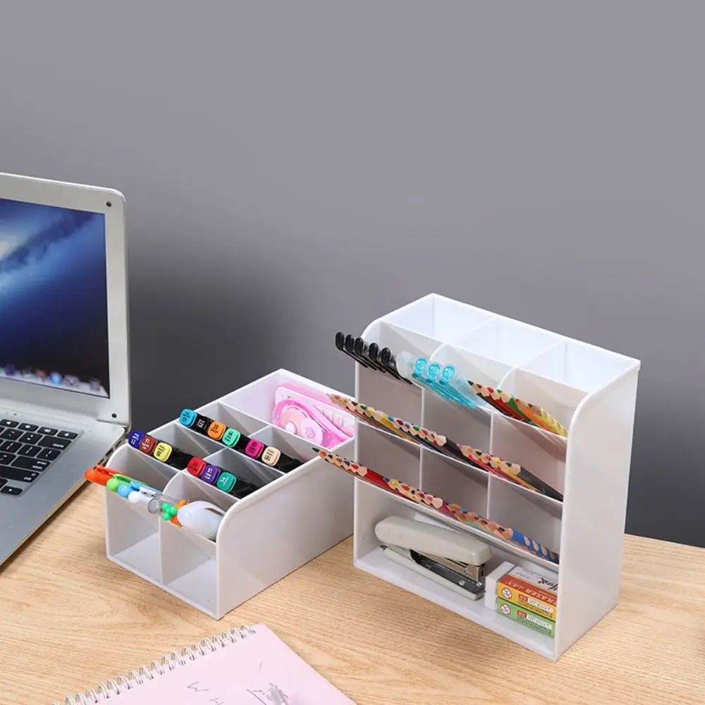 

9/13 Grids Desktop Storage Box Solid Color Large Capacity Stationery Organizer Oblique Insertion Space-saving