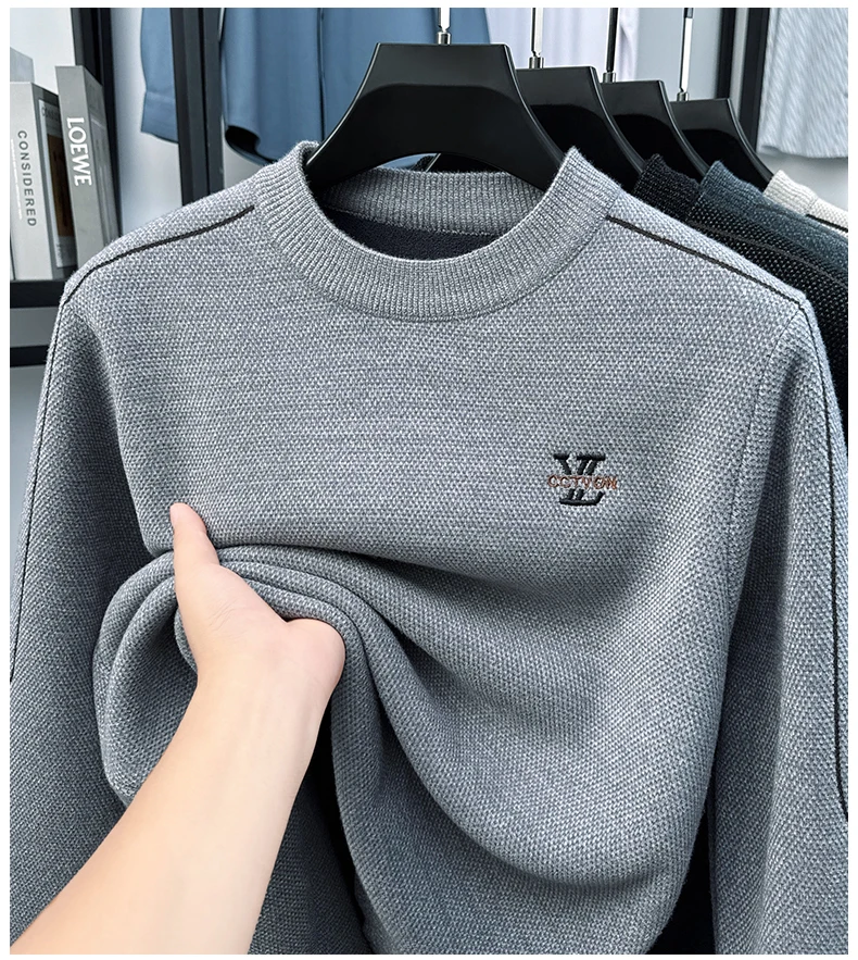 

2025 New Sweater for Men in Winter Thickened Half High Neck with Velvet New Warm Top Integrated Velvet Knitted Base Sweater