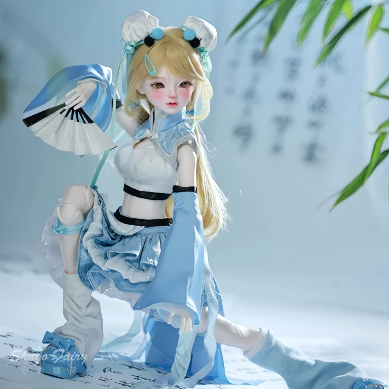 シュガフェアリー純正BJD4分割ドール ブルージー 中国少女 SD関節 ピンクうさぎ耳帽子 ヒューマノイドドール 可動ドール 手作り トレンド