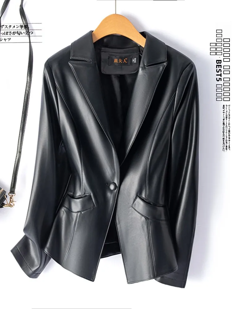 Spring Autumn New Sle 2025 Genuine Leather Jaet Women's ort Slim Fit Busin Suit Lapel Leather Coat Outerwear