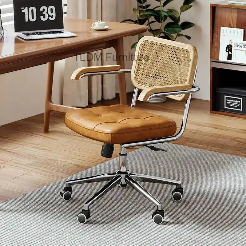 Ergonomic Rattan Computer Chair Lift Backrest Home Swivel Chair Study Office Office Desk Chair Conference Room Meeting Chairs