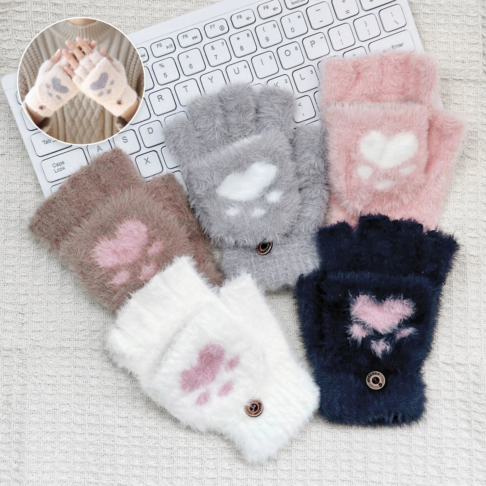 

Термальные флип-варежки, женские зимние перчатки без пальцев с морковью и вышивкой на флисовой подкладке, милый мультяшный трансформируемый холодный раствор