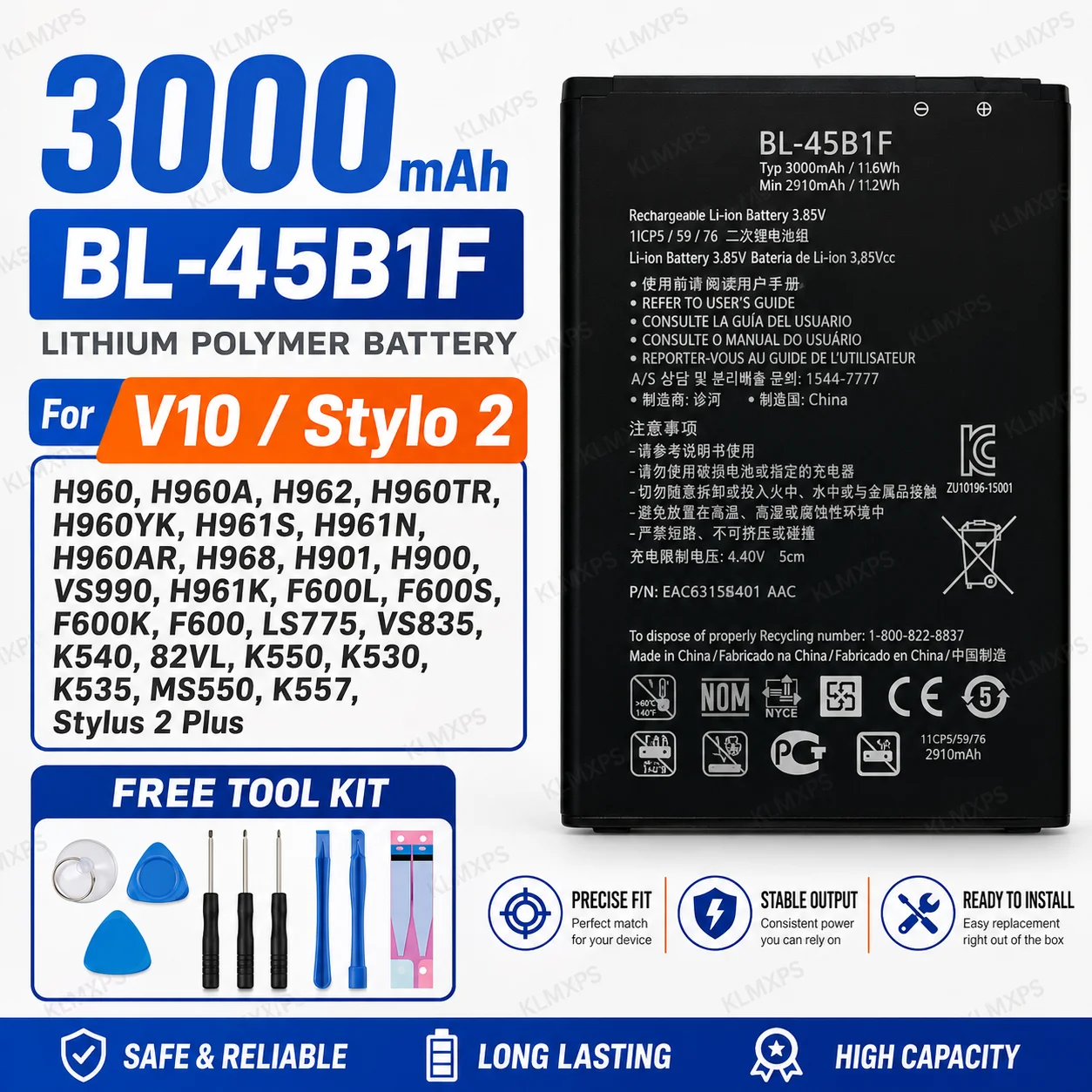 Battery For LG G6 V10 V20 V30 V40 V50 ThinQ BL-44E1F BL-45B1F BL-T32 BL-T33 BL-T34 BL-T37 BL-T42 Rechargeable Phone Battery view 3